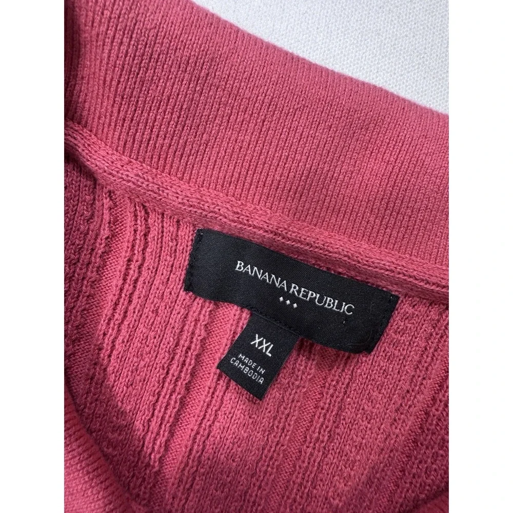 Banana Republic Men's 2XL Pink Short Sleeve Knit Button Shirt Preppy Coastal